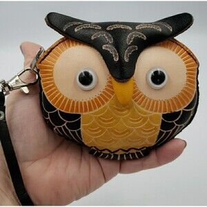 Wise Owl Coin Purse Wristlet Mini Wallet Tooled Leather Handmade Bird Bag Charm